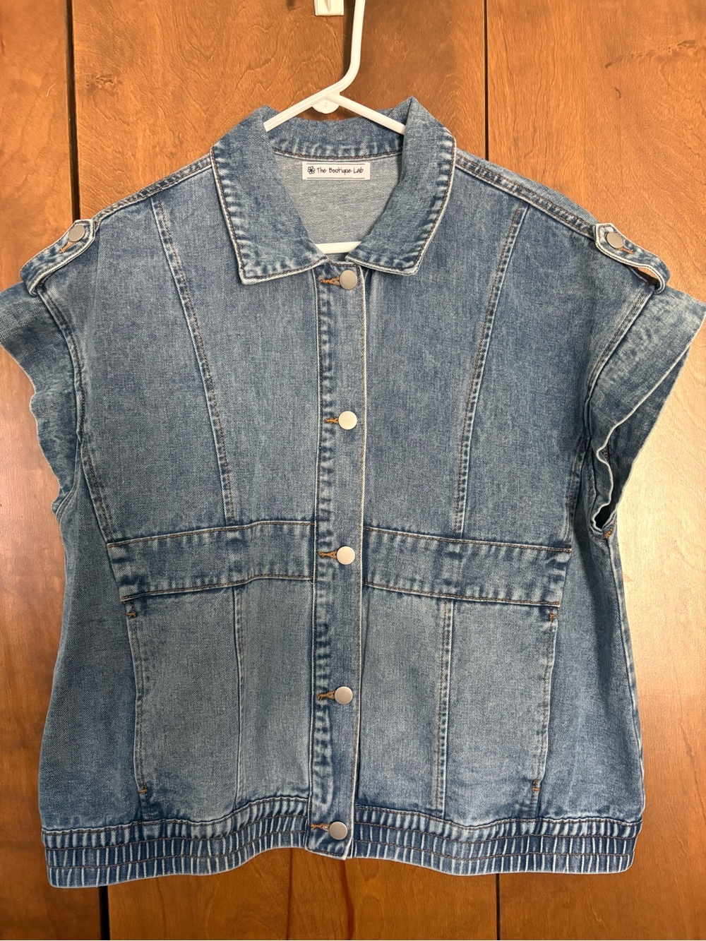 Denim Vest blue acid wash elastic hem